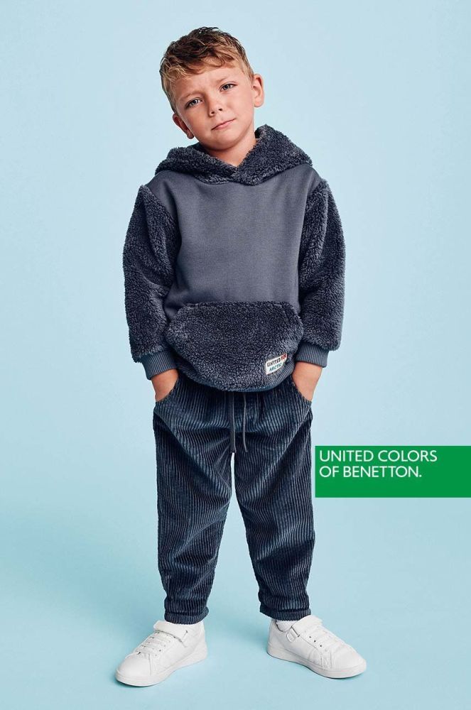 Дитяча кофта United Colors of Benetton колір сірий з капюшоном однотонна (2811367)