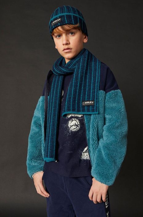 Дитяча кофта Sisley колір зелений з капюшоном однотонна