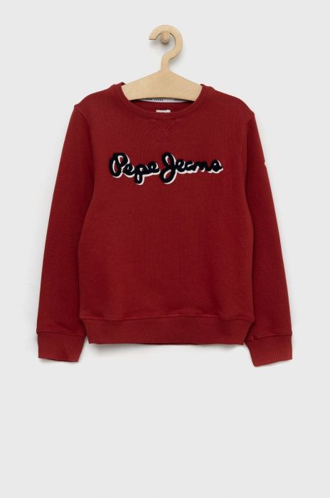 Дитяча бавовняна кофта Pepe Jeans колір бордовий з аплікацією