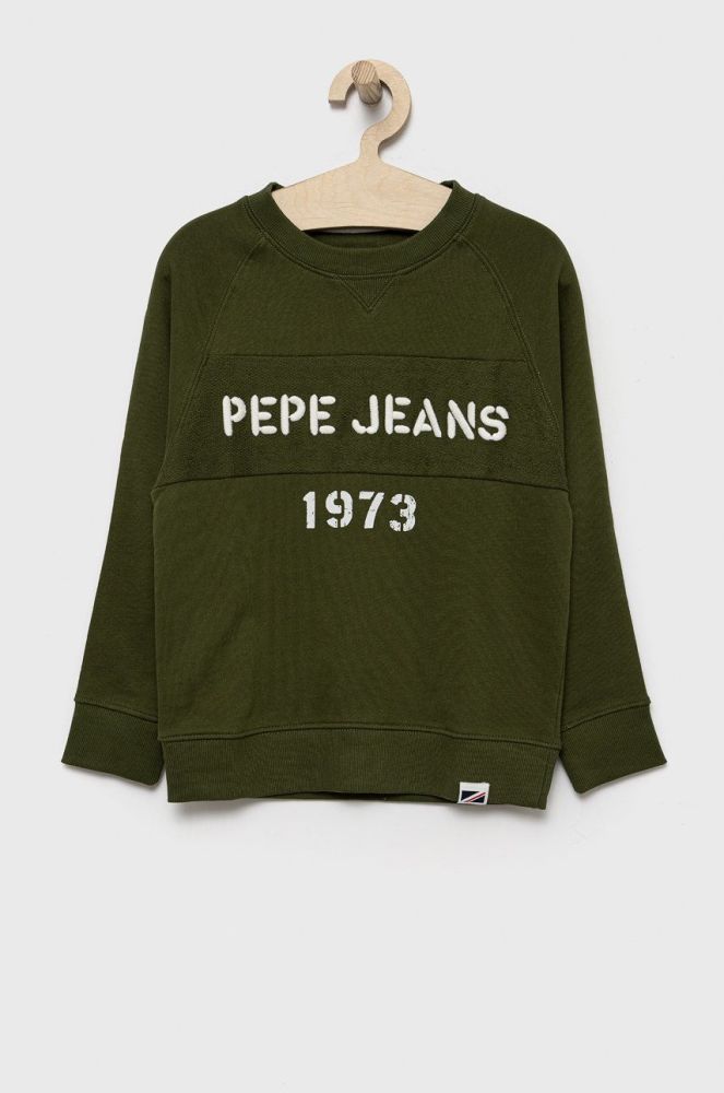 Дитяча бавовняна кофта Pepe Jeans колір зелений з аплікацією
