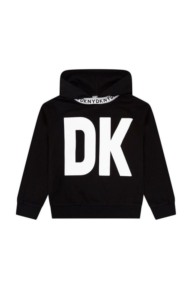Дитяча кофта Dkny колір чорний з капюшоном з принтом (2743462) фото 3