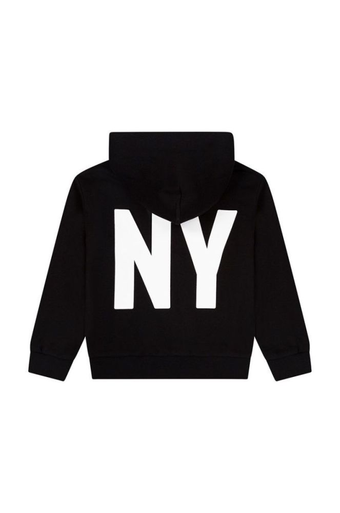 Дитяча кофта Dkny колір чорний з капюшоном з принтом (2743462) фото 4