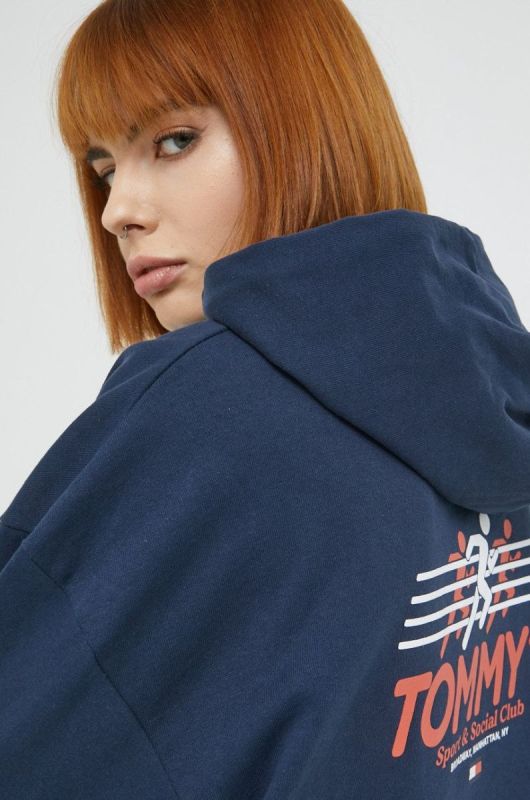Бавовняна кофта Tommy Jeans жіноча колір синій з принтом (2531247)