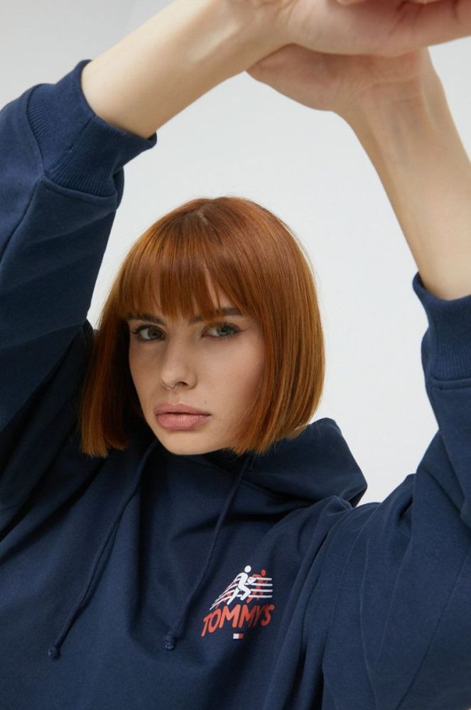 Бавовняна кофта Tommy Jeans жіноча колір синій з принтом (2531247) фото 5