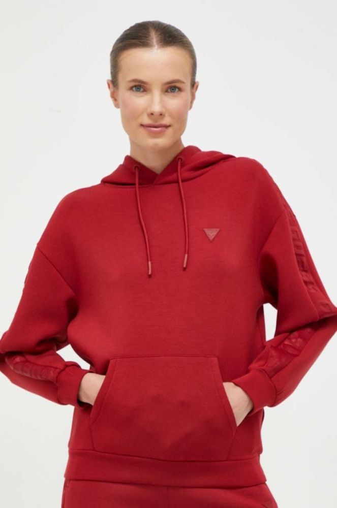 Кофта Guess жіноча колір червоний з капюшоном з принтом (3516982) фото 4