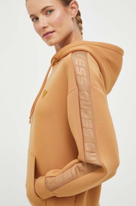 Кофта Guess жіноча колір коричневий з капюшоном з принтом (3516987)