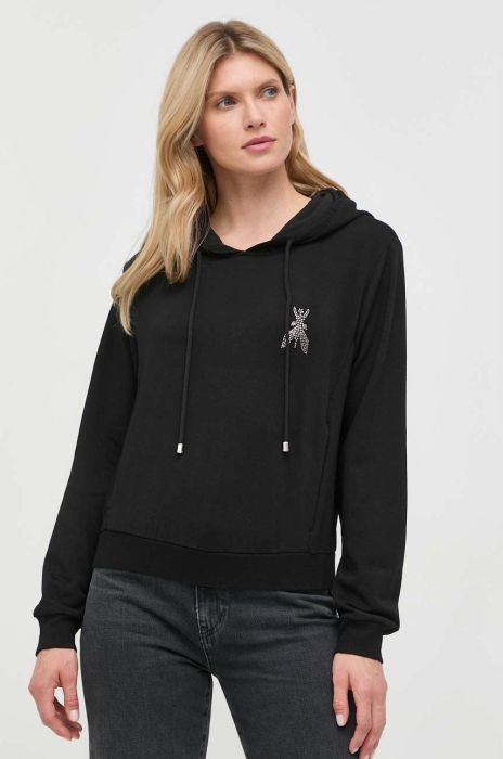 Кофта Patrizia Pepe жіноча колір чорний з капюшоном з аплікацією
