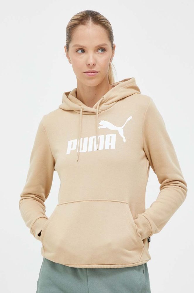 Кофта Puma жіноча колір бежевий з капюшоном з принтом (3448729)