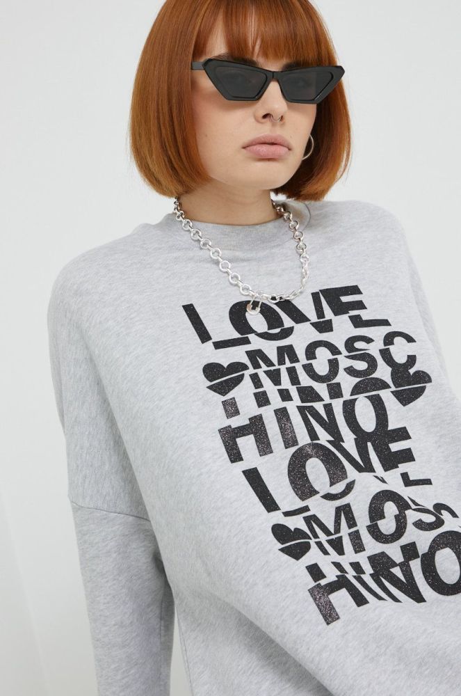Бавовняна кофта Love Moschino жіноча колір сірий меланж (2518671)