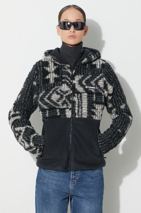 Спортивна кофта Columbia Winter Pass колір чорний з капюшоном візерунок 2013293-466