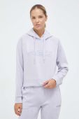 Кофта Guess жіноча з капюшоном з аплікацією колір фіолетовий