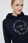 Бавовняна кофта Tommy Hilfiger жіноча колір синій з капюшоном з принтом (2781761)