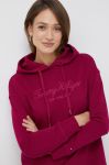 Бавовняна кофта Tommy Hilfiger жіноча колір фіолетовий з капюшоном з аплікацією (2788656)