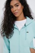 Кофта Lacoste жіноча колір бірюзовий з капюшоном однотонна