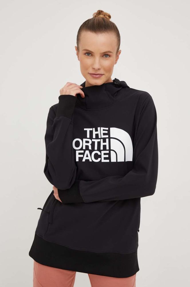Спортивна кофта The North Face Tenko жіноча колір чорний з капюшоном з принтом