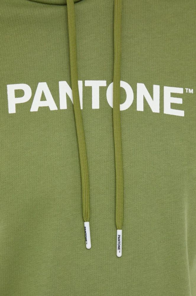 Бавовняна кофта United Colors of Benetton X Pantone жіноча колір зелений з капюшоном з принтом фото 5