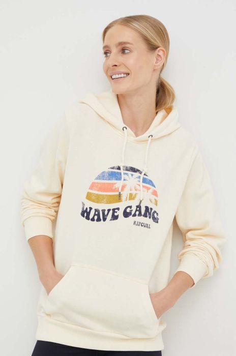 Кофта Rip Curl жіноча колір бежевий з капюшоном з принтом