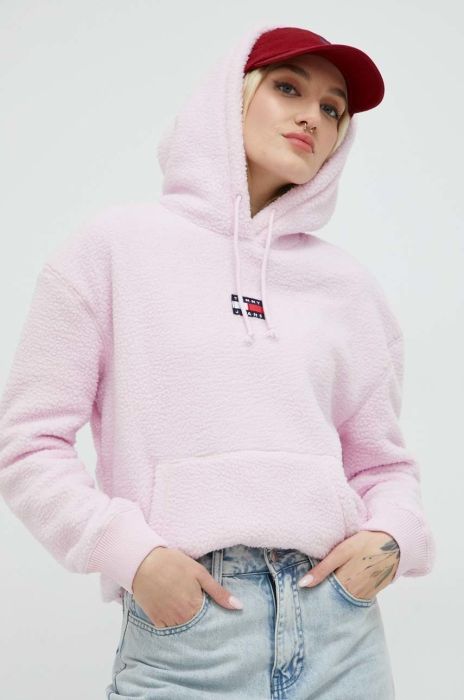 Кофта Tommy Jeans жіноча колір фіолетовий з капюшоном однотонна
