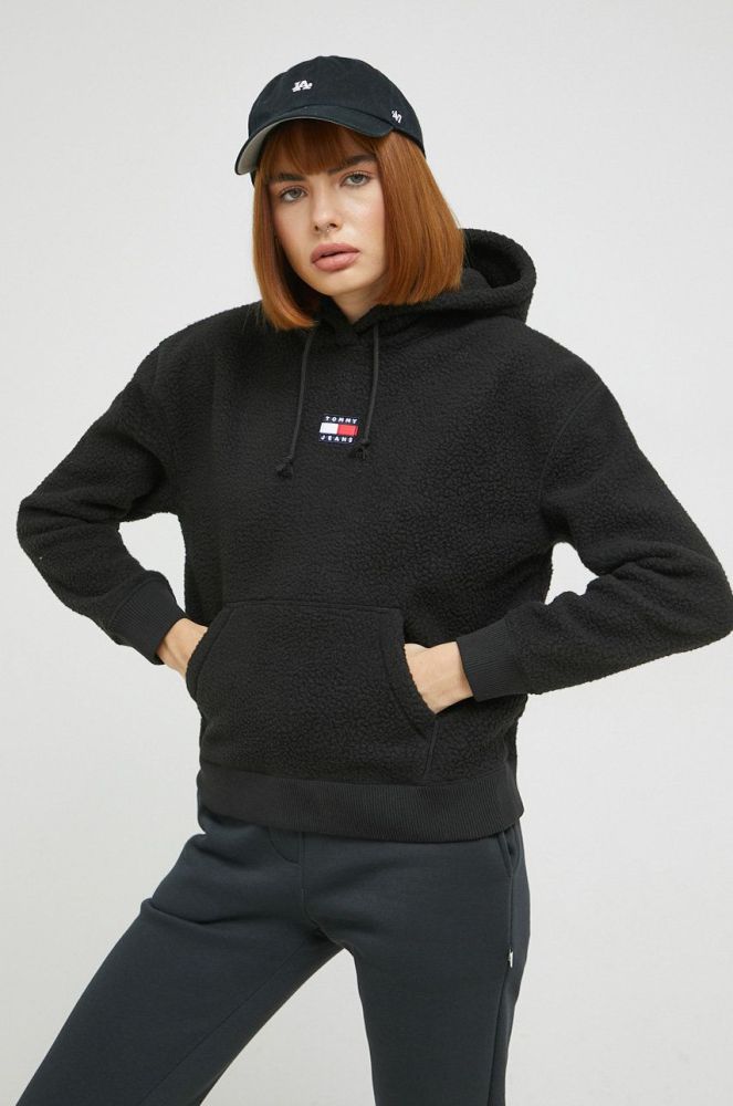 Кофта Tommy Jeans жіноча колір чорний з капюшоном однотонна (2820455)