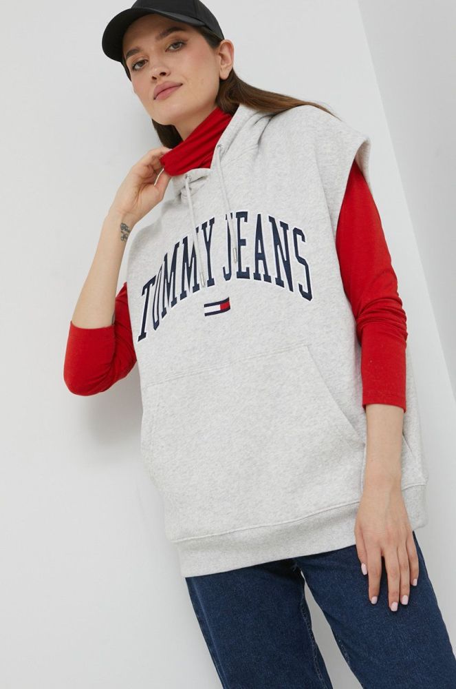 Кофта Tommy Jeans жіноча колір сірий з аплікацією (2596630)