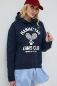 Бавовняна кофта Tommy Jeans жіноча колір синій з капюшоном з принтом (2861058)