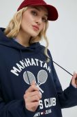 Бавовняна кофта Tommy Jeans жіноча колір синій з капюшоном з принтом (2861058)