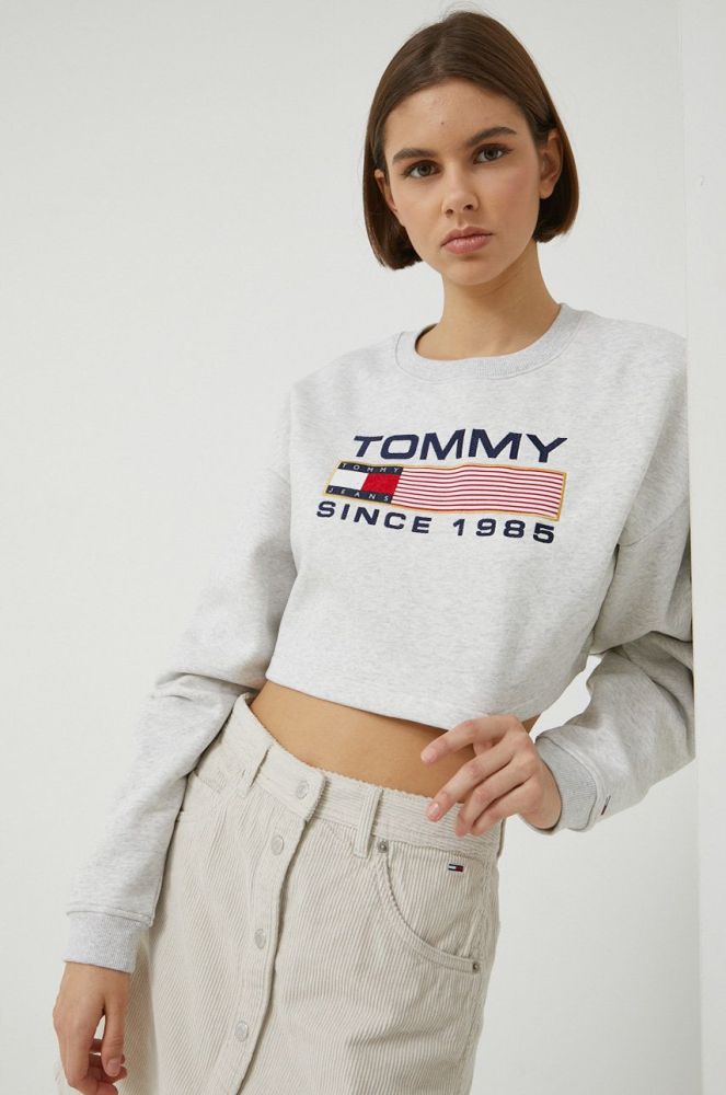 кофта Tommy Jeans жіноча колір сірий з аплікацією