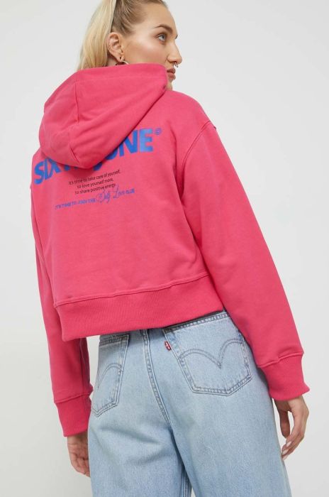 Кофта Sixth June жіноча колір рожевий з капюшоном однотонна