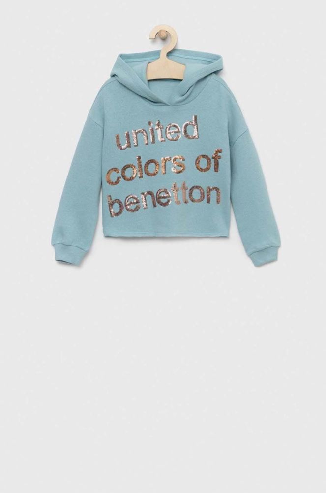 Дитяча кофта United Colors of Benetton з капюшоном з аплікацією колір блакитний (2823724)