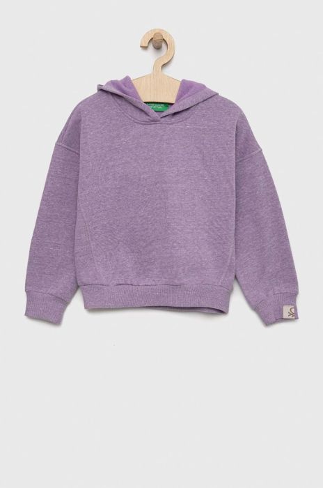 Дитяча кофта United Colors of Benetton колір фіолетовий з капюшоном меланж