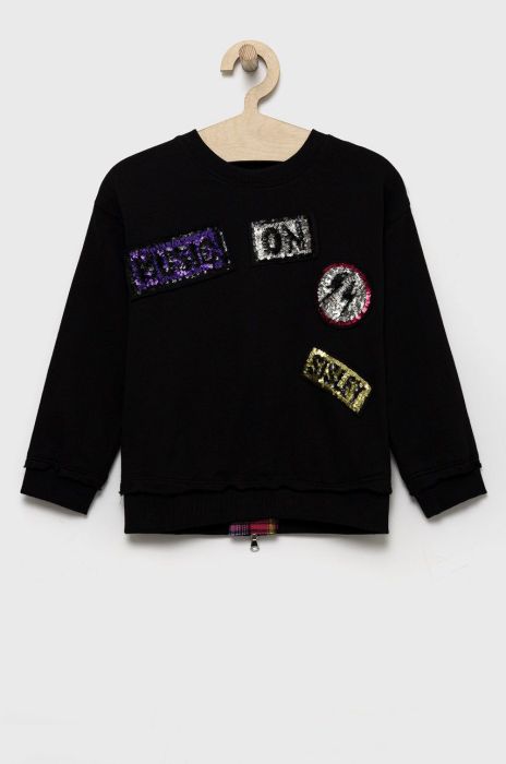 Дитяча бавовняна кофта Sisley колір чорний з аплікацією (2629890)