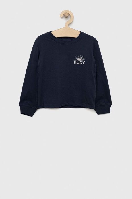 Дитяча бавовняна кофта Roxy колір синій з принтом