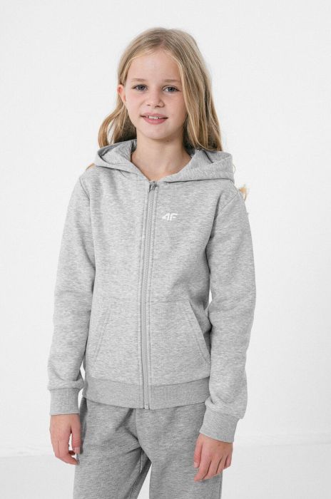 Дитяча кофта 4F колір сірий з капюшоном однотонна Дитяча кофта 4F колір сірий з капюшоном однотонна