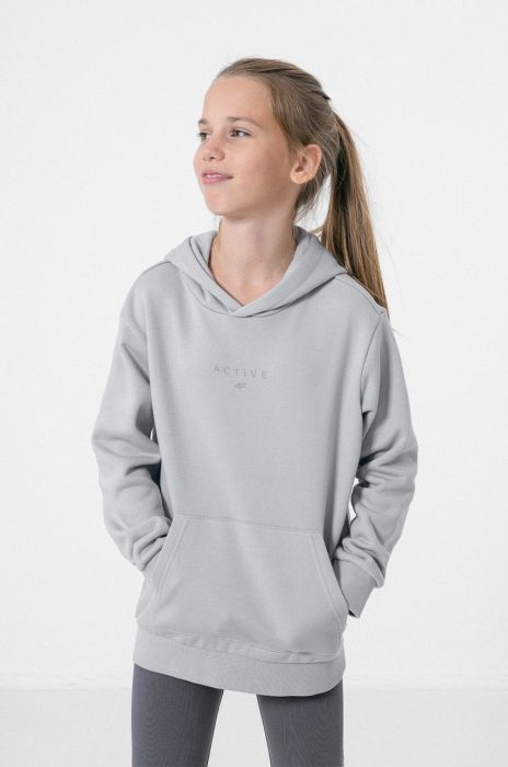 Дитяча кофта 4F колір сірий з капюшоном з принтом (2829305)