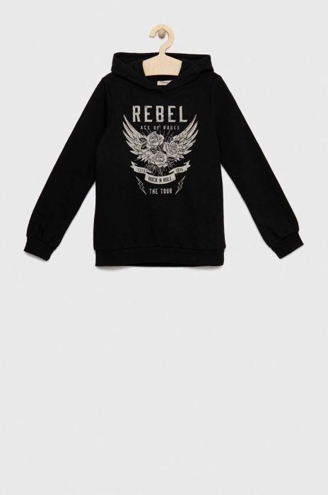 Дитяча кофта Kids Only колір чорний з капюшоном з принтом