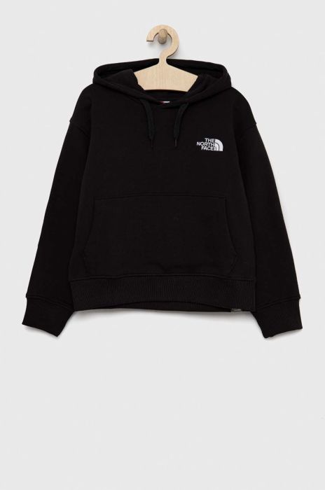 Дитяча бавовняна кофта The North Face колір чорний з капюшоном однотонна