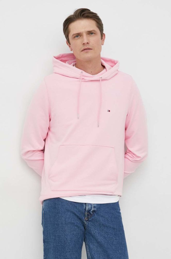 Кофта Tommy Hilfiger чоловіча колір рожевий з капюшоном однотонна