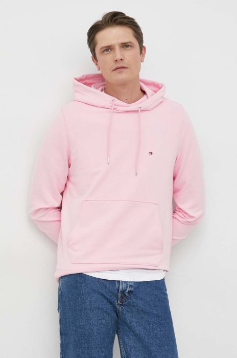 Кофта Tommy Hilfiger чоловіча колір рожевий з капюшоном однотонна