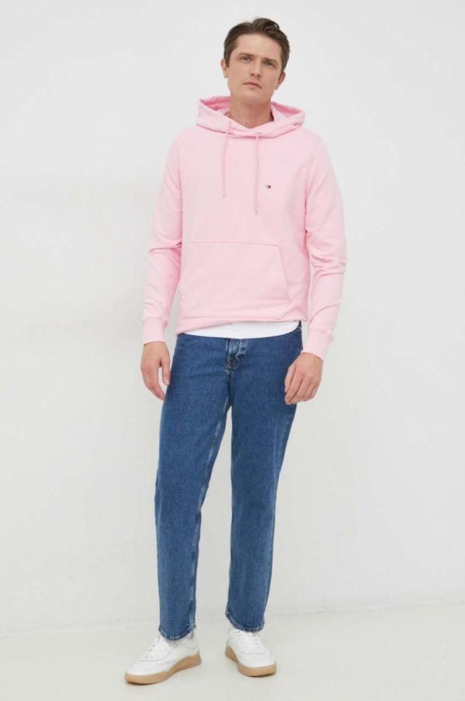 Кофта Tommy Hilfiger чоловіча колір рожевий з капюшоном однотонна фото 2
