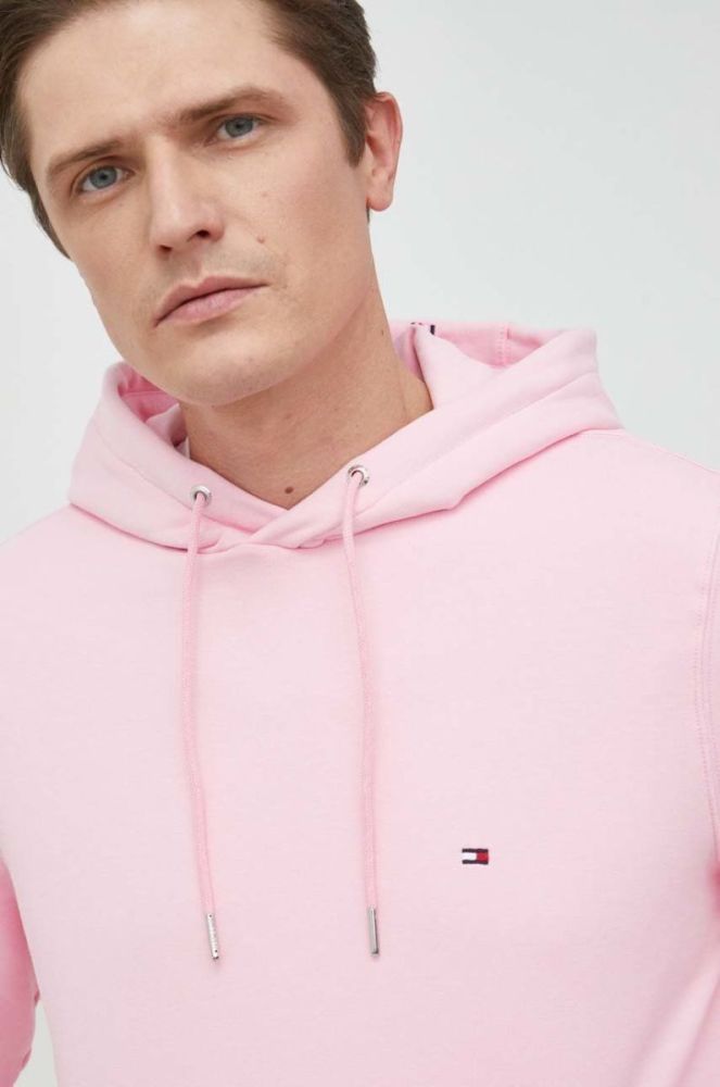 Кофта Tommy Hilfiger чоловіча колір рожевий з капюшоном однотонна фото 4