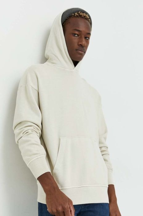 Бавовняна кофта Jack & Jones чоловіча колір бежевий з капюшоном однотонна