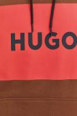 Бавовняна кофта HUGO чоловіча колір коричневий з капюшоном з принтом