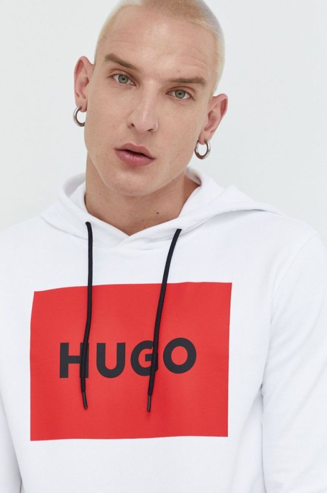 Бавовняна кофта HUGO чоловіча колір білий з принтом (2506500) фото 3