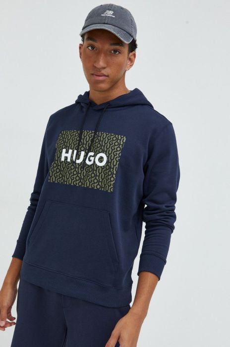 Бавовняна кофта HUGO чоловіча колір синій однотонна