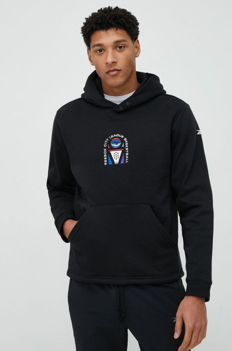 Кофта Reebok Classic чоловіча колір чорний з капюшоном з аплікацією
