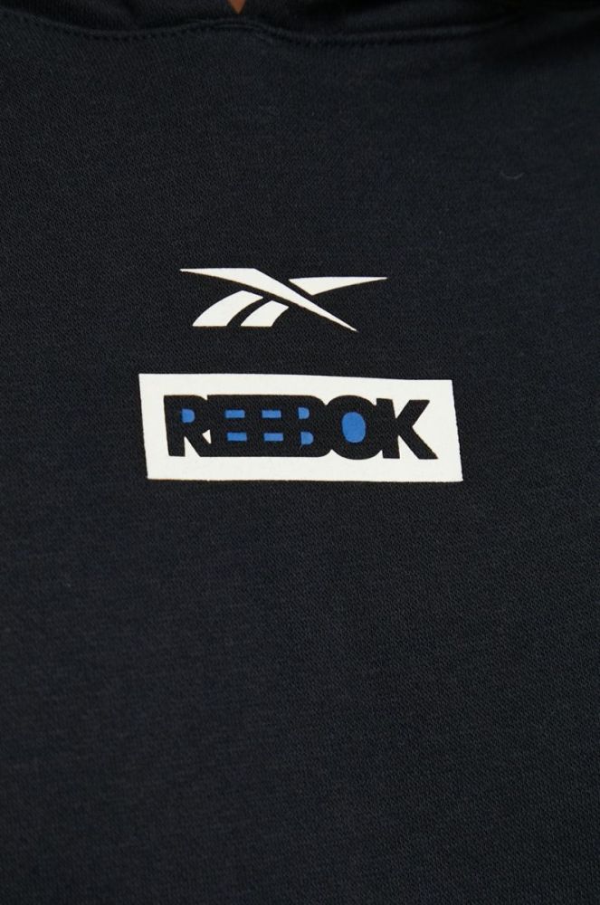 Кофта Reebok чоловіча колір чорний з капюшоном з принтом (2796035) фото 4