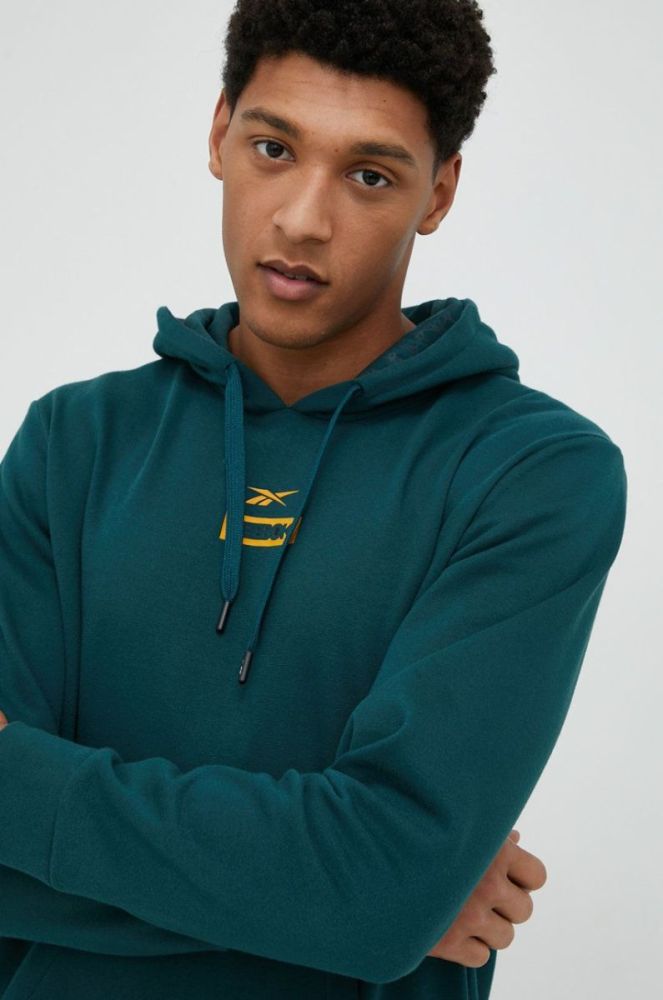 Кофта Reebok чоловіча колір зелений з капюшоном з принтом (2796041) фото 3