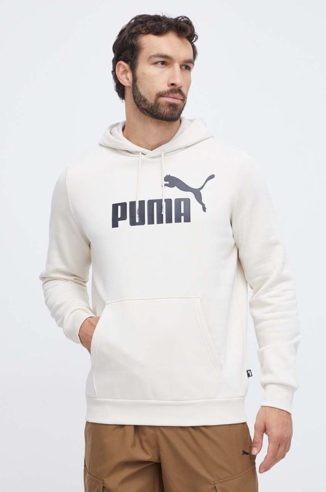 Кофта Puma чоловіча колір білий з капюшоном з принтом