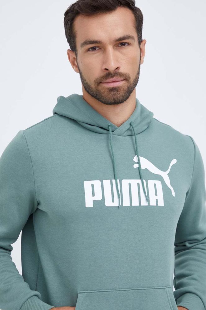 Кофта Puma чоловіча колір зелений з капюшоном з принтом (3448801)