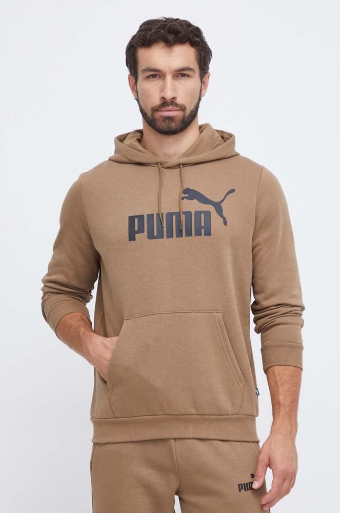 Кофта Puma чоловіча колір коричневий з капюшоном з принтом